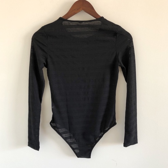Sheer Stripe Long Sleeve Black Bodysuit - Picture 3 of 4